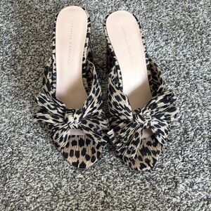Loeffler Randall Black and Cream Patterned Bow Mules